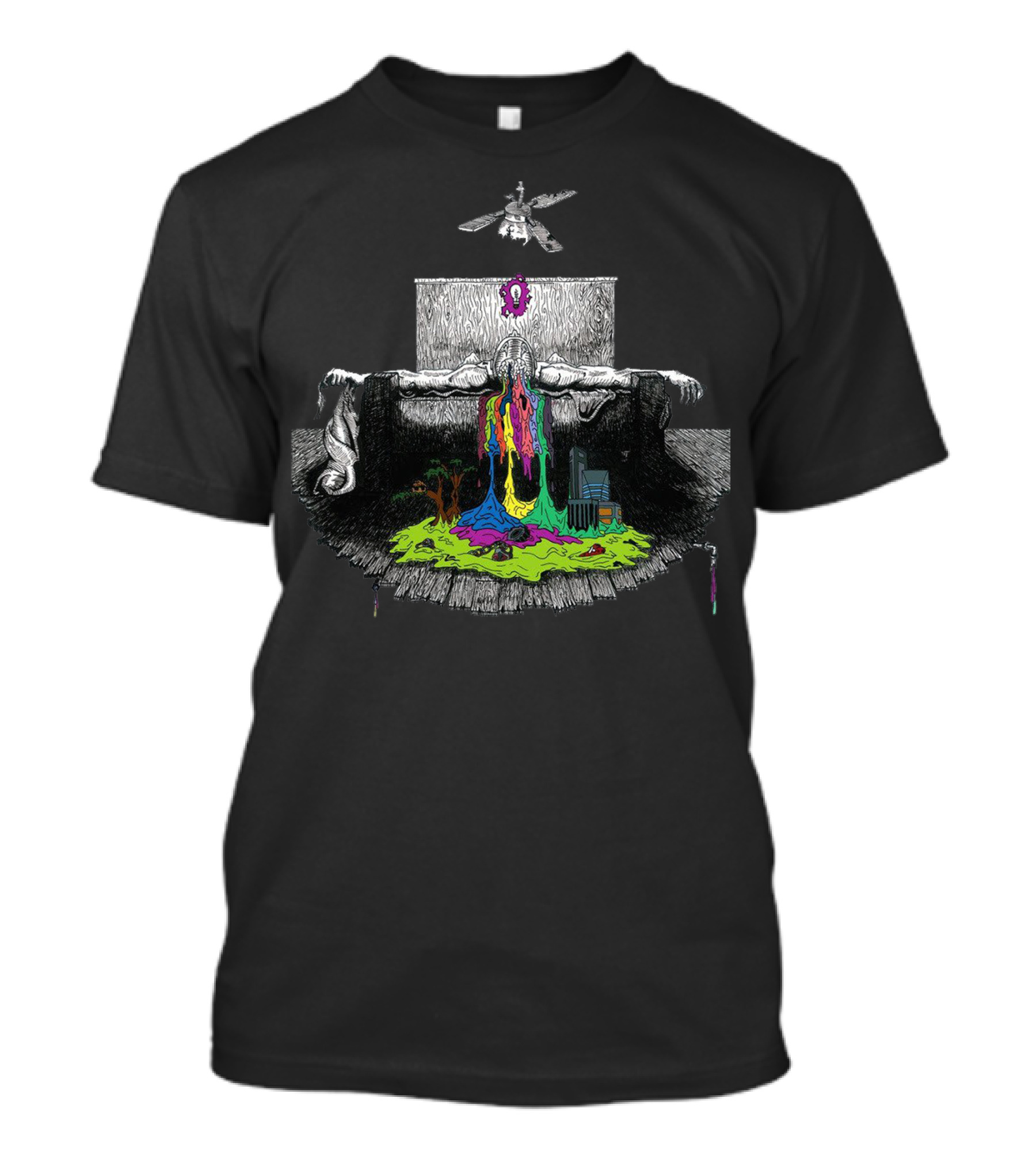 Man In Rainbow Psychedelic Melting Cityscape Bedroom Ceiling Fan T-Shirt