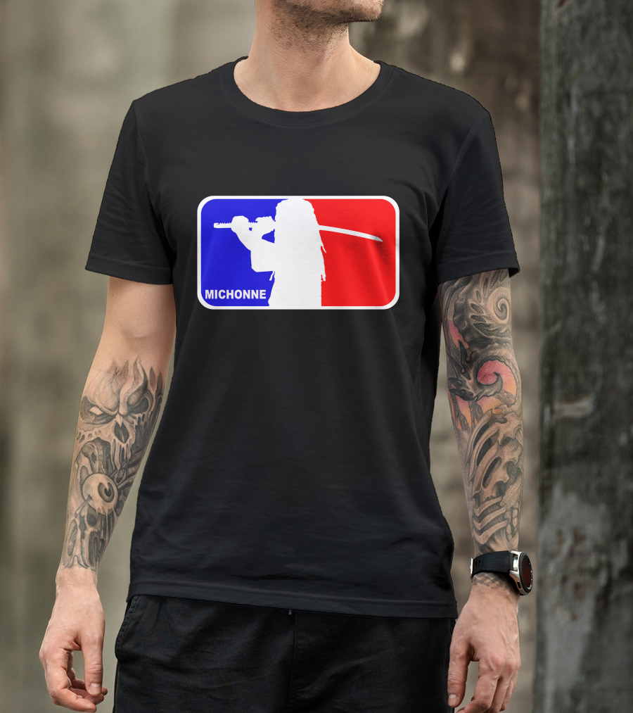 Michonne Nba Style Silhouette With Sword In Blue And Red T-Shirt