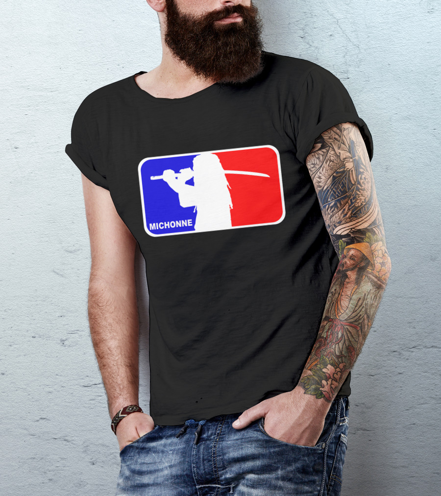 Michonne Nba Style Silhouette With Sword In Blue And Red T-Shirt