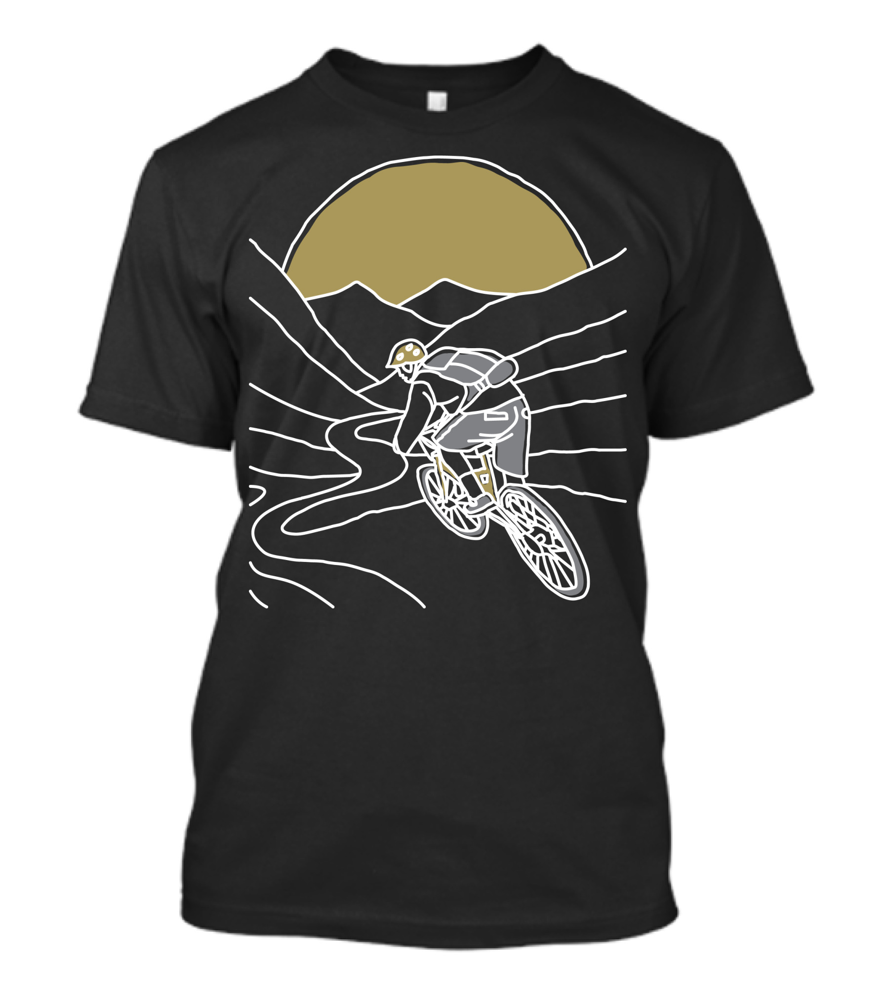 Mountain Biker Cycling Through Mountain Trail At Sunset T-Shirt