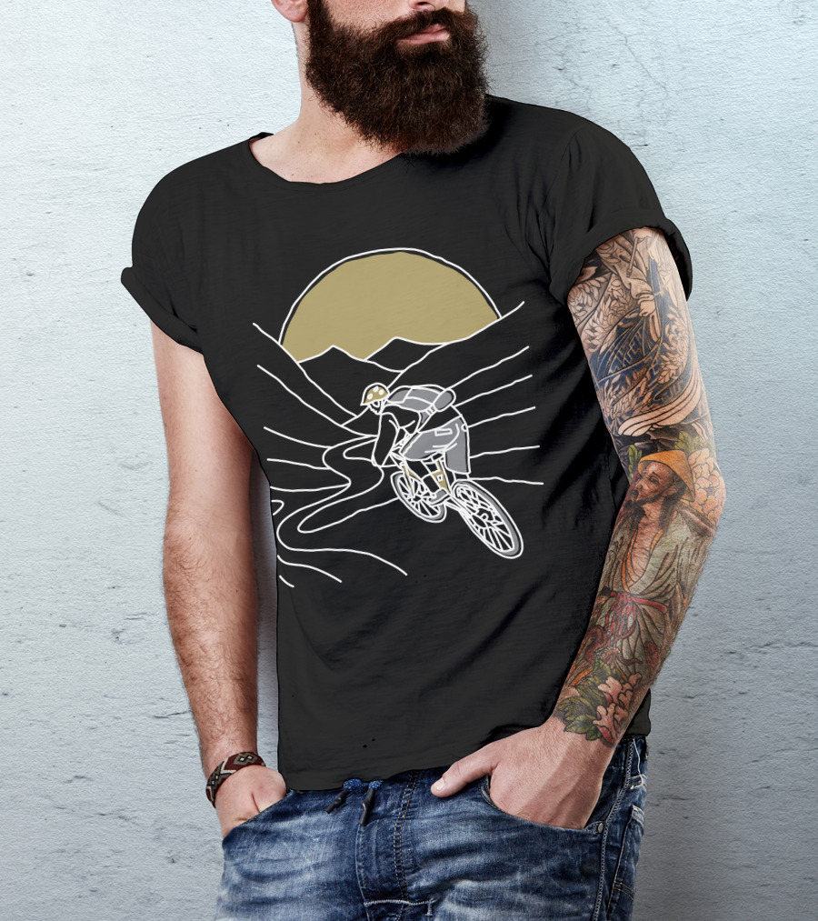 Mountain Biker Cycling Through Mountain Trail At Sunset T-Shirt