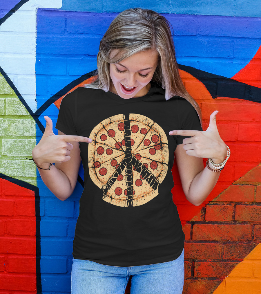 Peacezza Pizza Peace Symbol Pepperoni T-Shirt