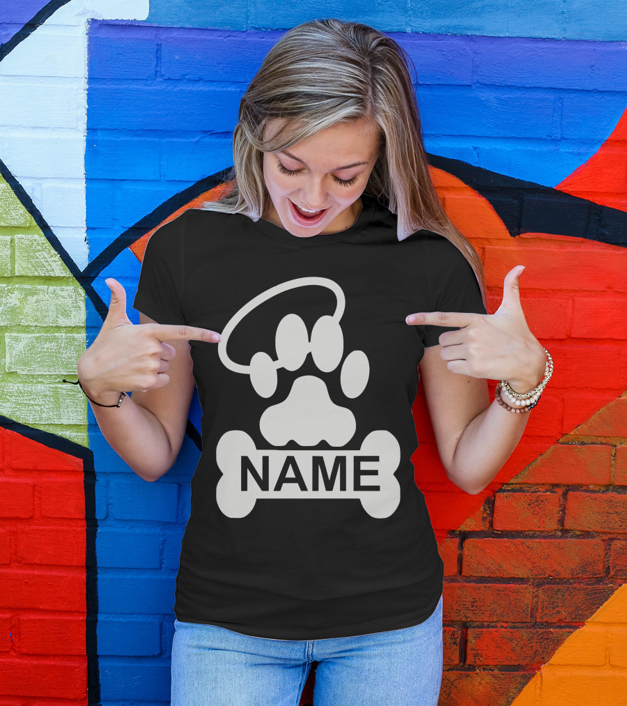 Customized Paw Print Halo Bone NAME T-Shirt