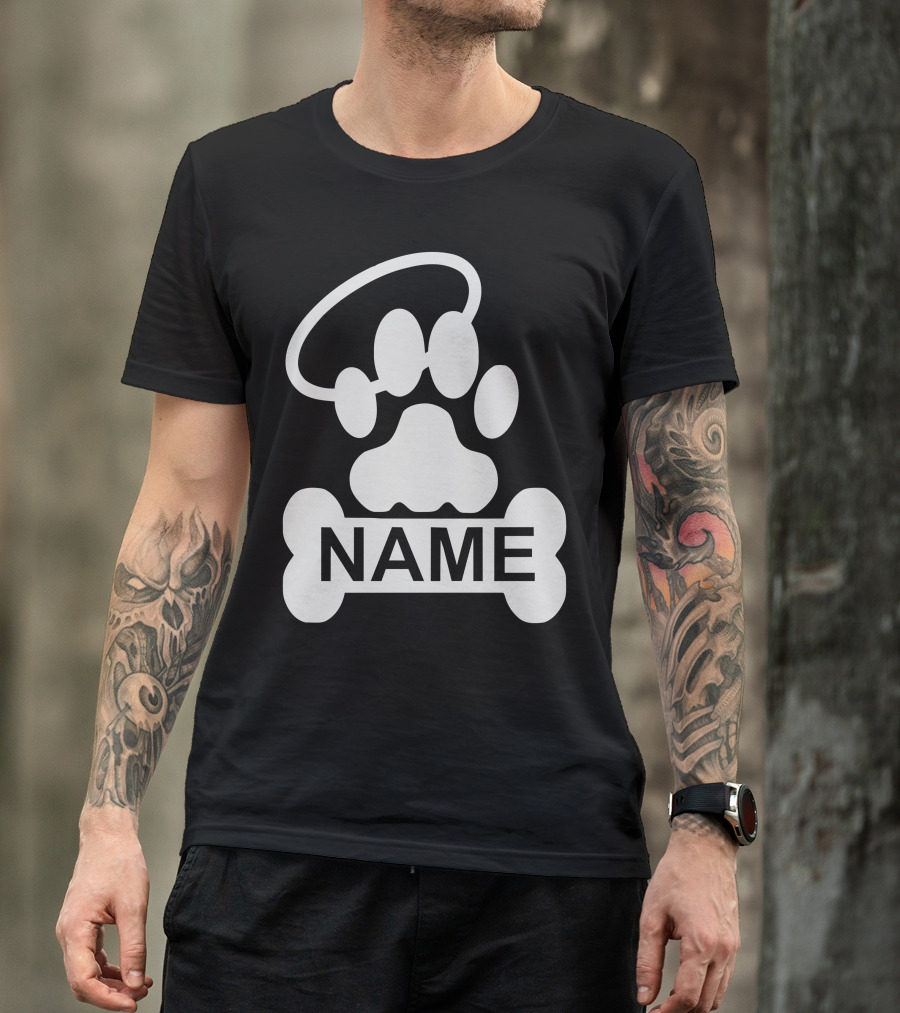 Customized Paw Print Halo Bone NAME T-Shirt