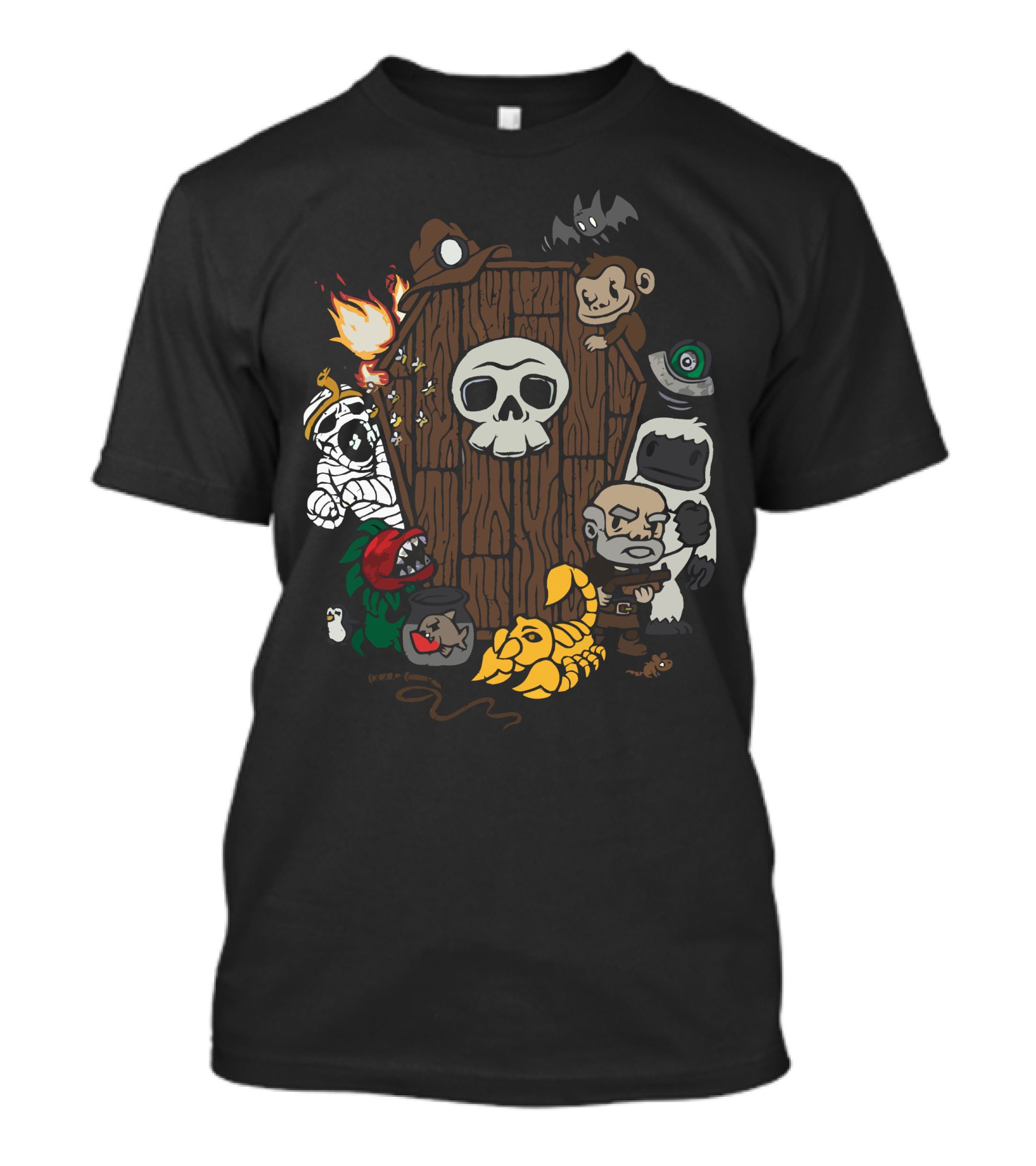 Pitfalls And Perils Adventure Tribute With Skull, Mummy, And Jungle Creatures T-Shirt