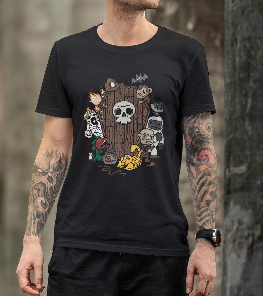 Pitfalls And Perils Adventure Tribute With Skull, Mummy, And Jungle Creatures T-Shirt