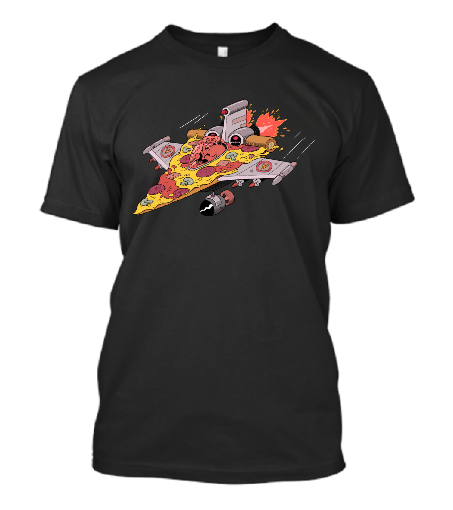 Pizza Jet Spaceship With Pepperoni And Cheese In Flight T-Shirt