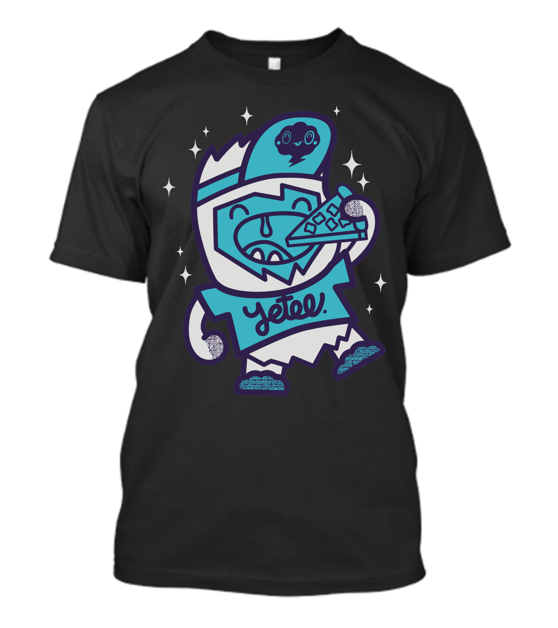 Yetee Eating Pizza In Cartoon Style Cosmic Sparkle Scene T-Shirt