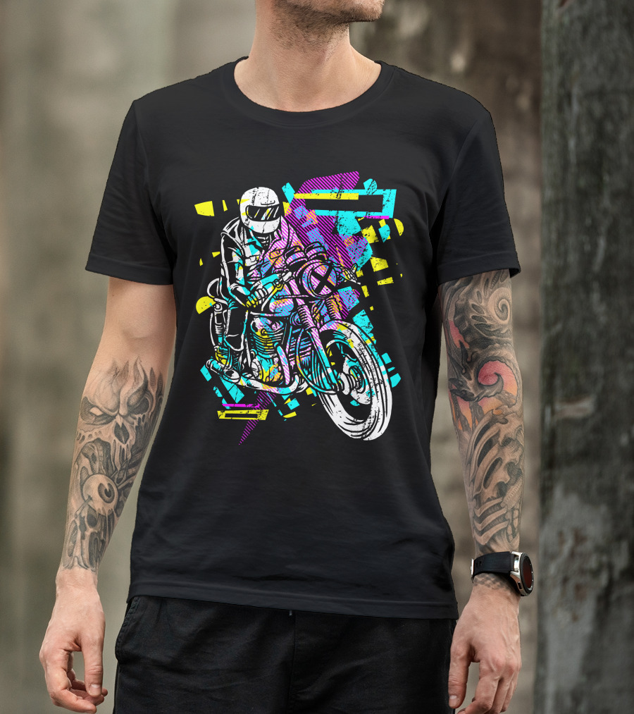 Pop Biker Neon Motorcycle Racer Graphics T-Shirt