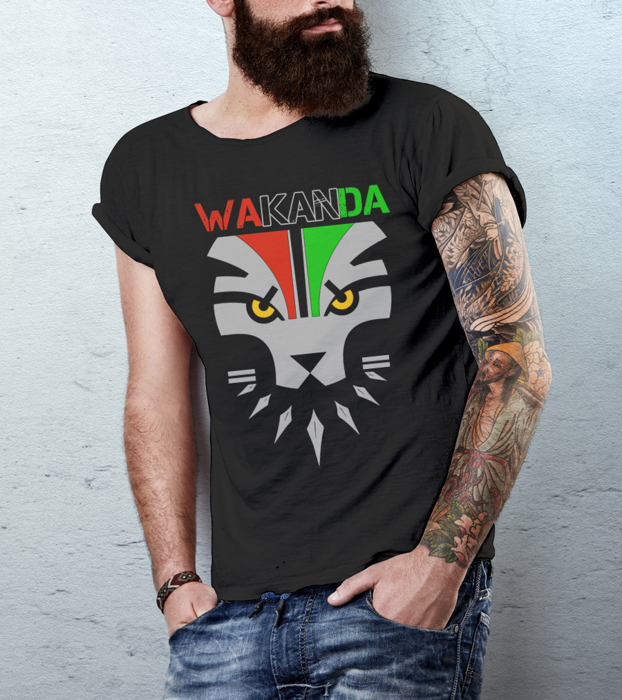 Wakanda Flag Redesign Lion Icon With Red Yellow Green T-Shirt
