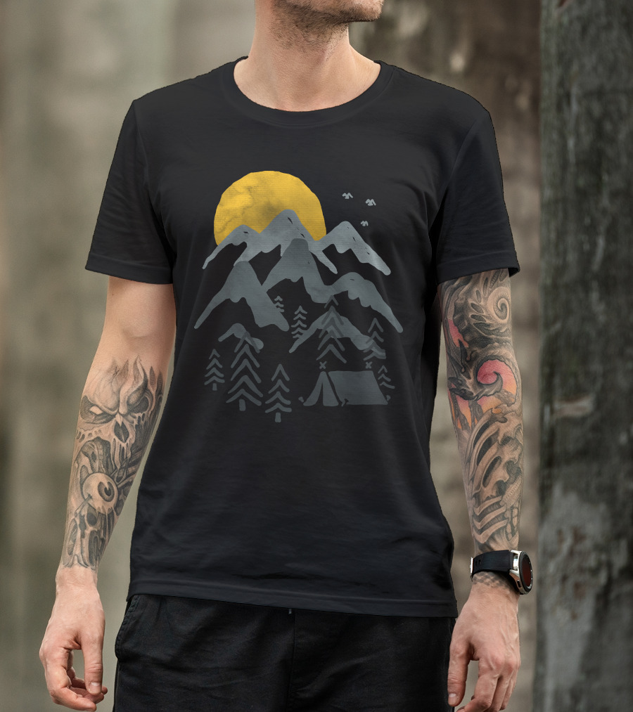 Roam Mountain Camping Adventure With Sun And Trees T-Shirt