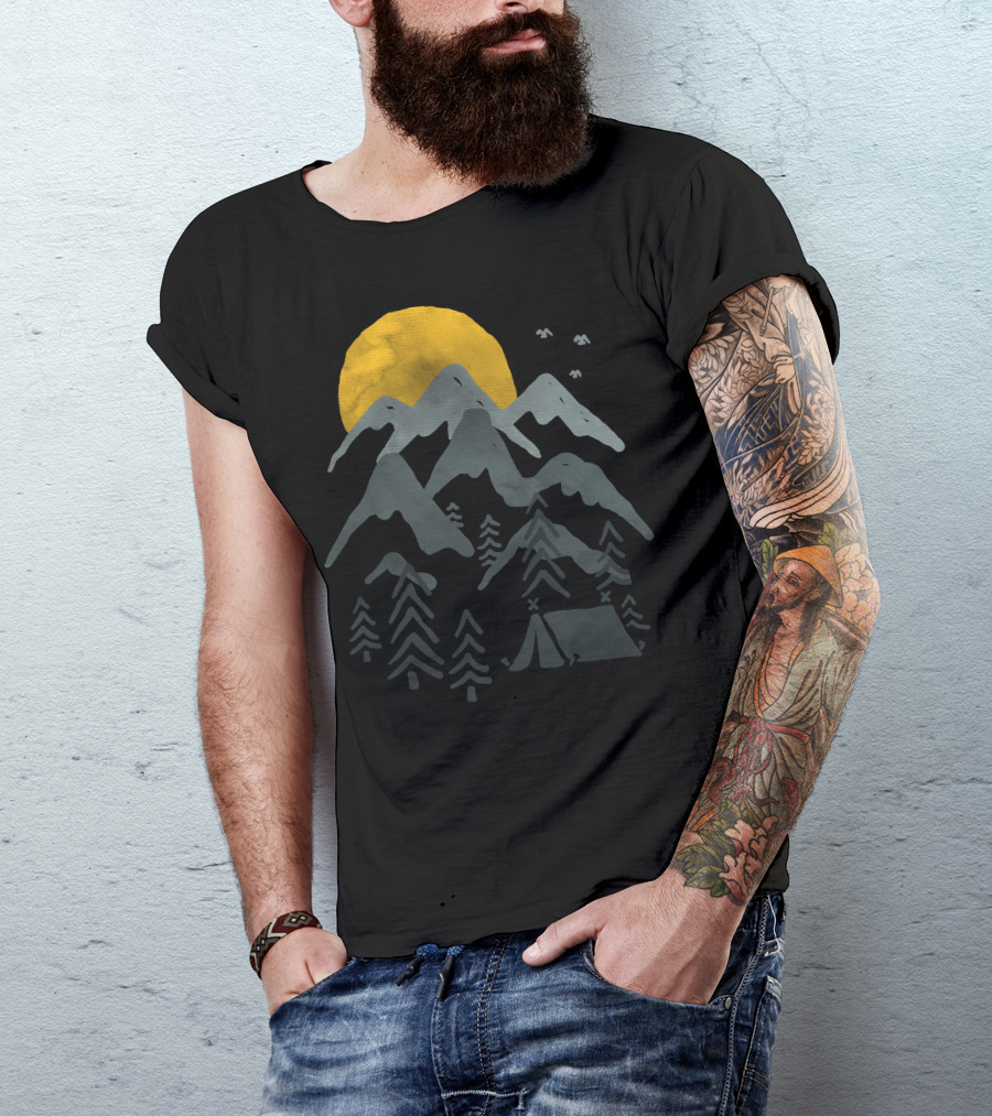 Roam Mountain Camping Adventure With Sun And Trees T-Shirt