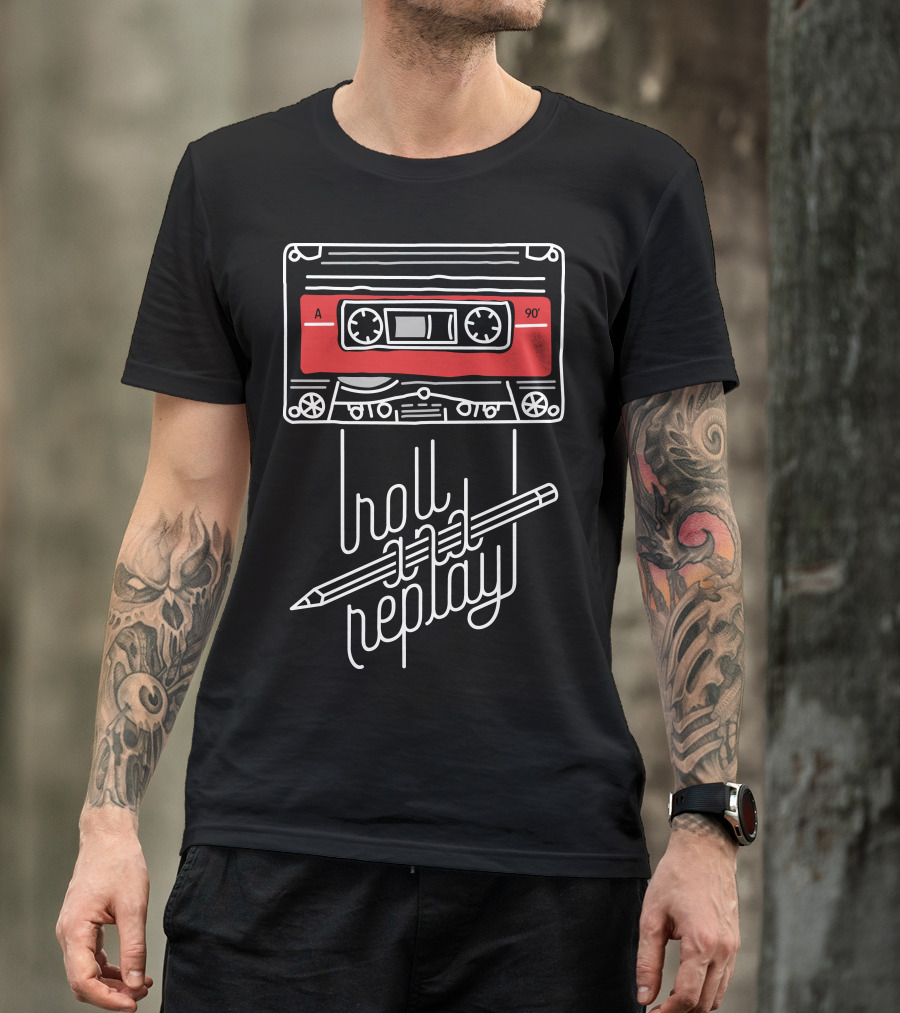 Roll And Replay Cassette Tape With Pencil T-Shirt