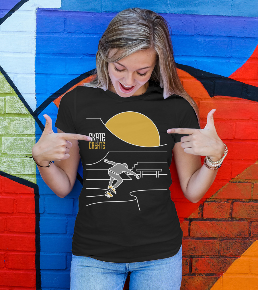 Skate To Create Sunset Skateboarder Silhouette Park Scene T-Shirt