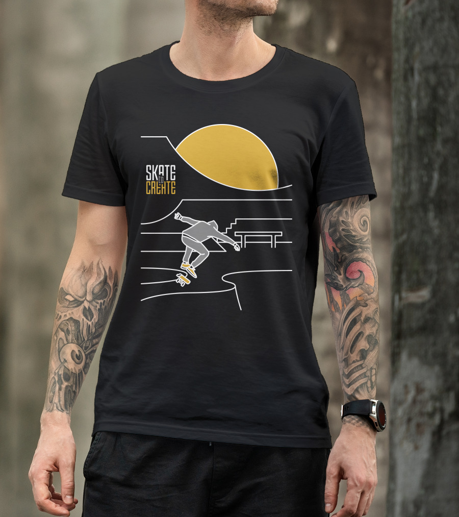 Skate To Create Sunset Skateboarder Silhouette Park Scene T-Shirt