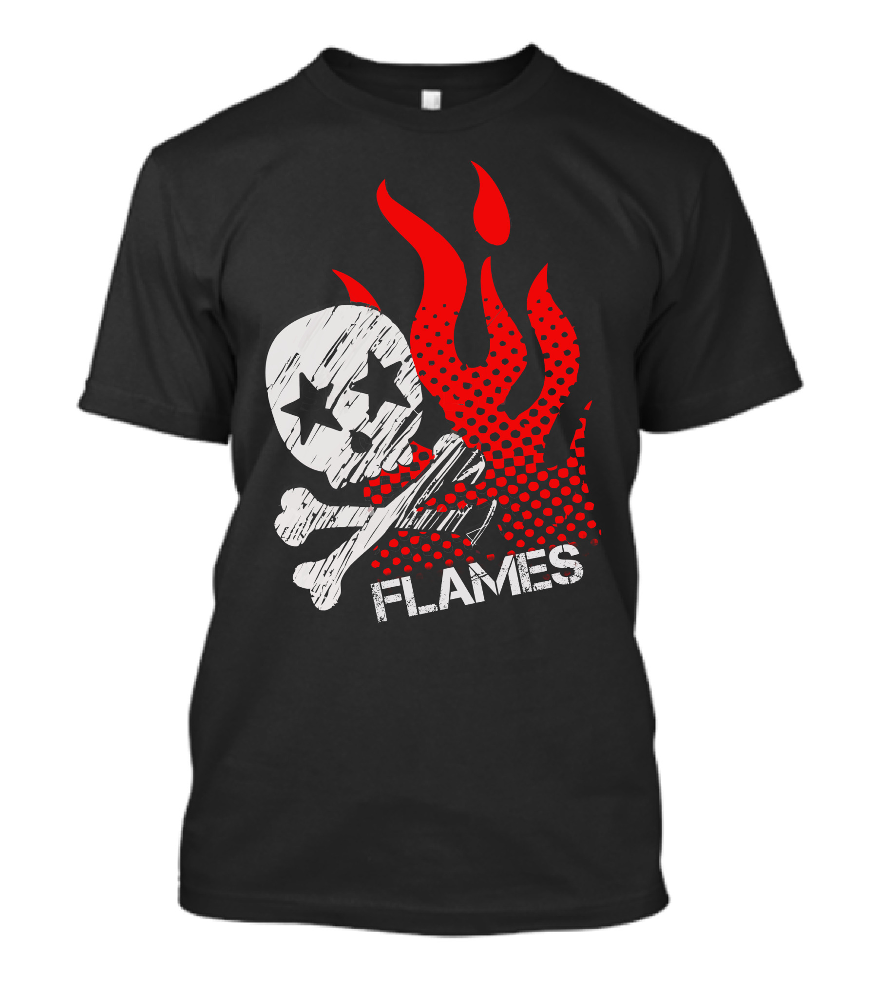 Skull Flames Red Stars Bones T-Shirt