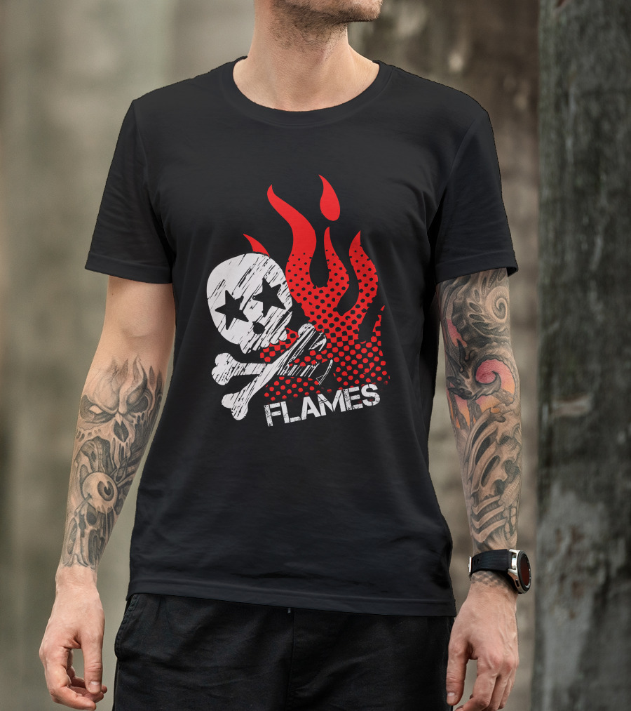 Skull Flames Red Stars Bones T-Shirt