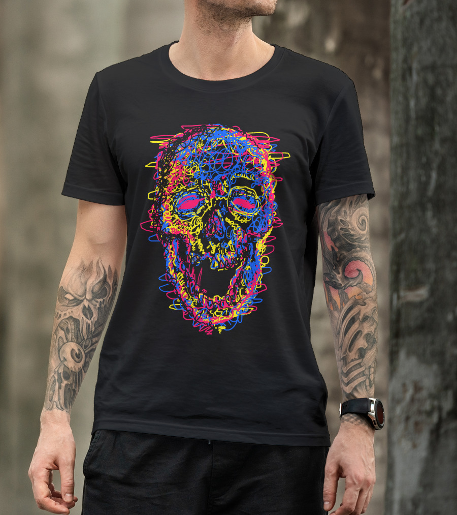 Skull Kid Draw Colorful Scribble Skull T-Shirt