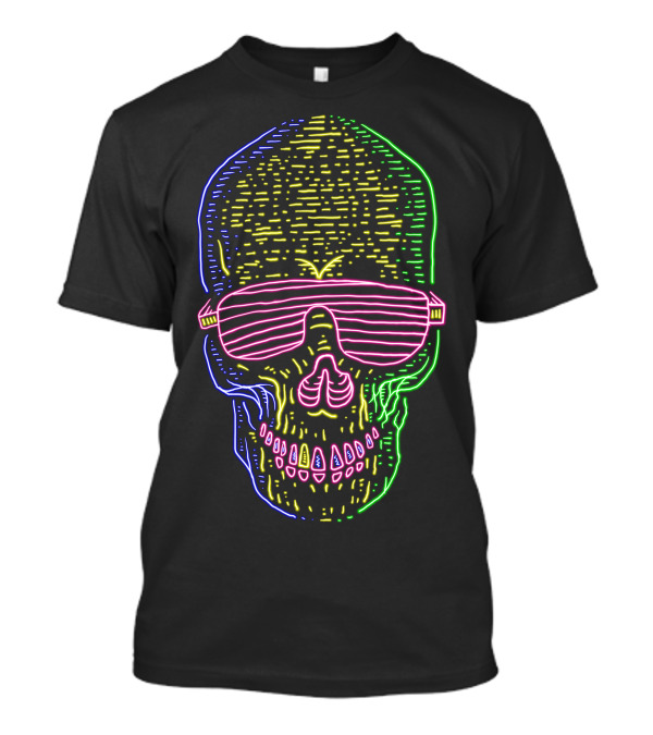 Skull Neon Sunglasses Fluorescent Lines 80s T-Shirt