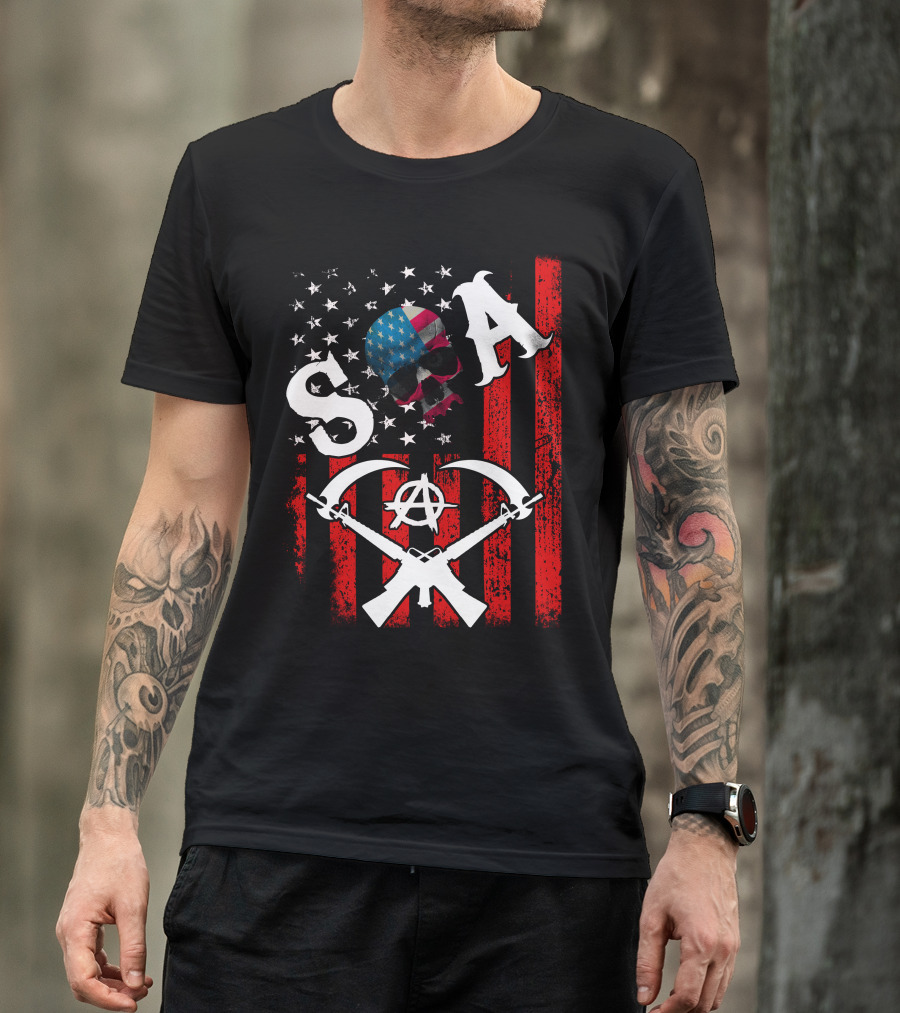 SOA Skull American Flag Anarchy Axe Guns T-Shirt