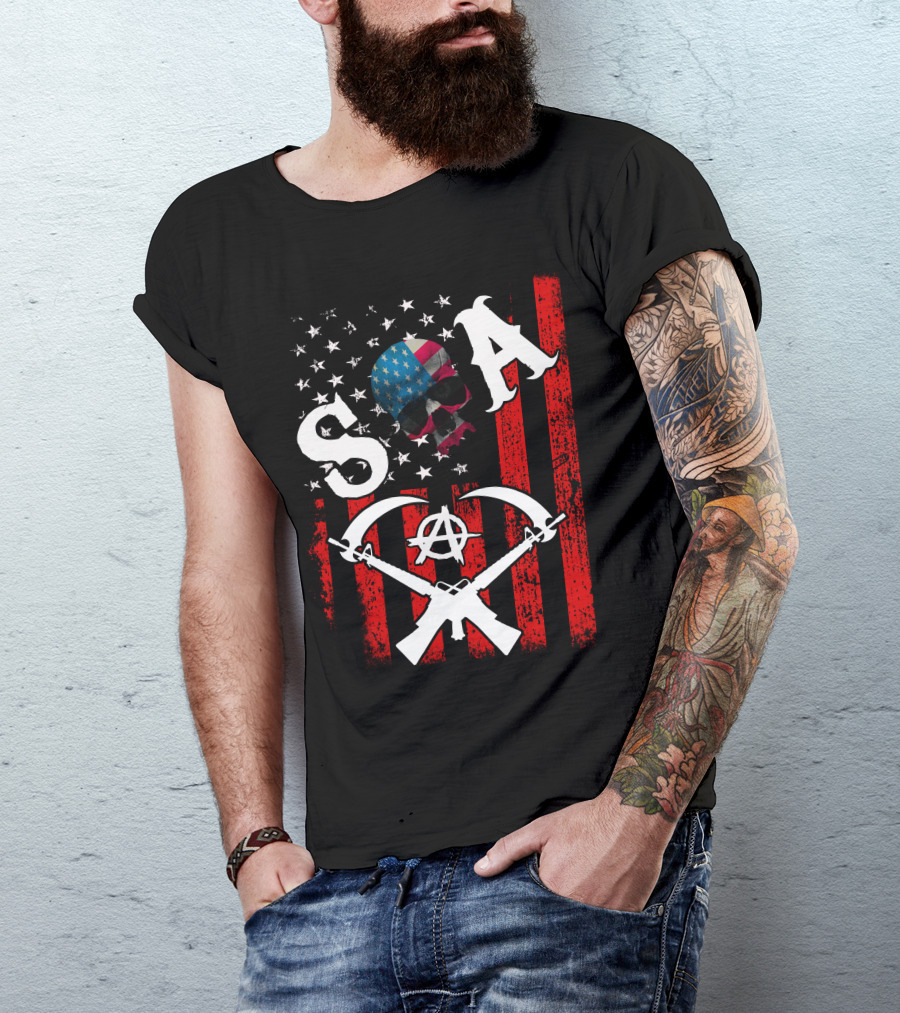 SOA Skull American Flag Anarchy Axe Guns T-Shirt