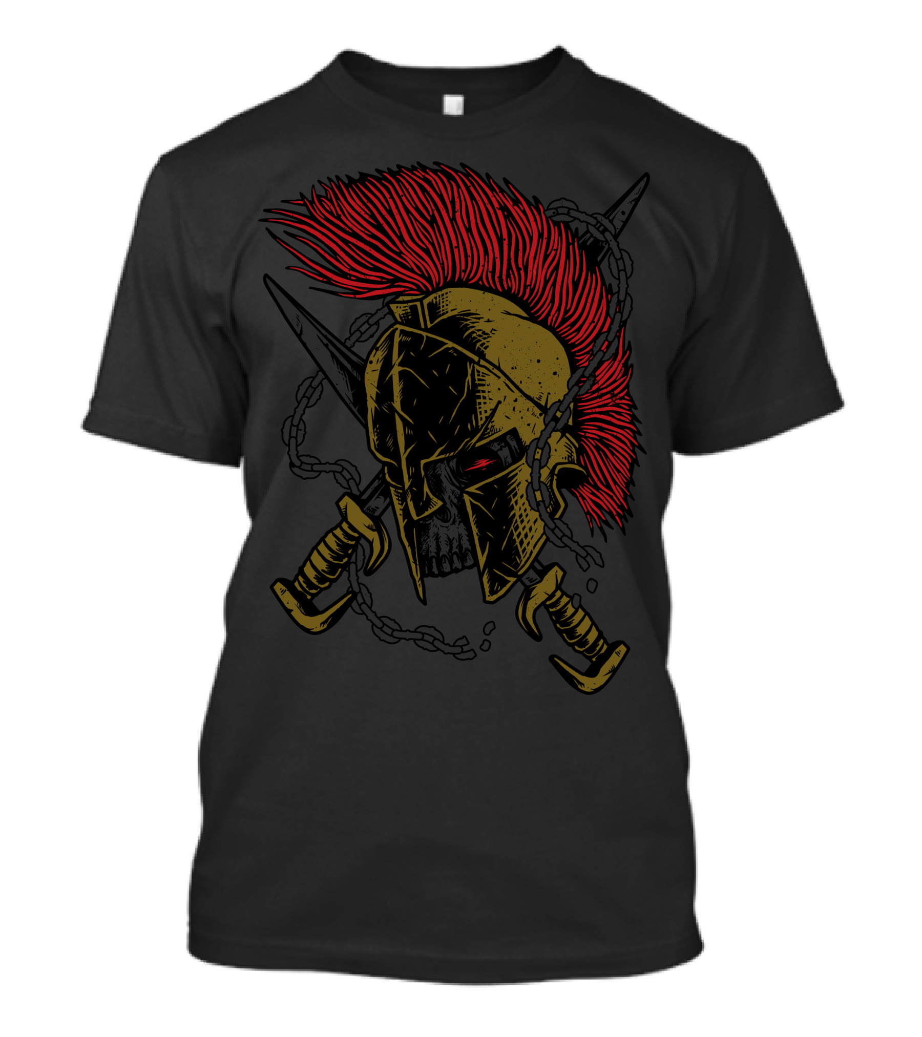 Sparta Warrior Skull Helmet With Red Plume And Crossed Swords T-Shirt