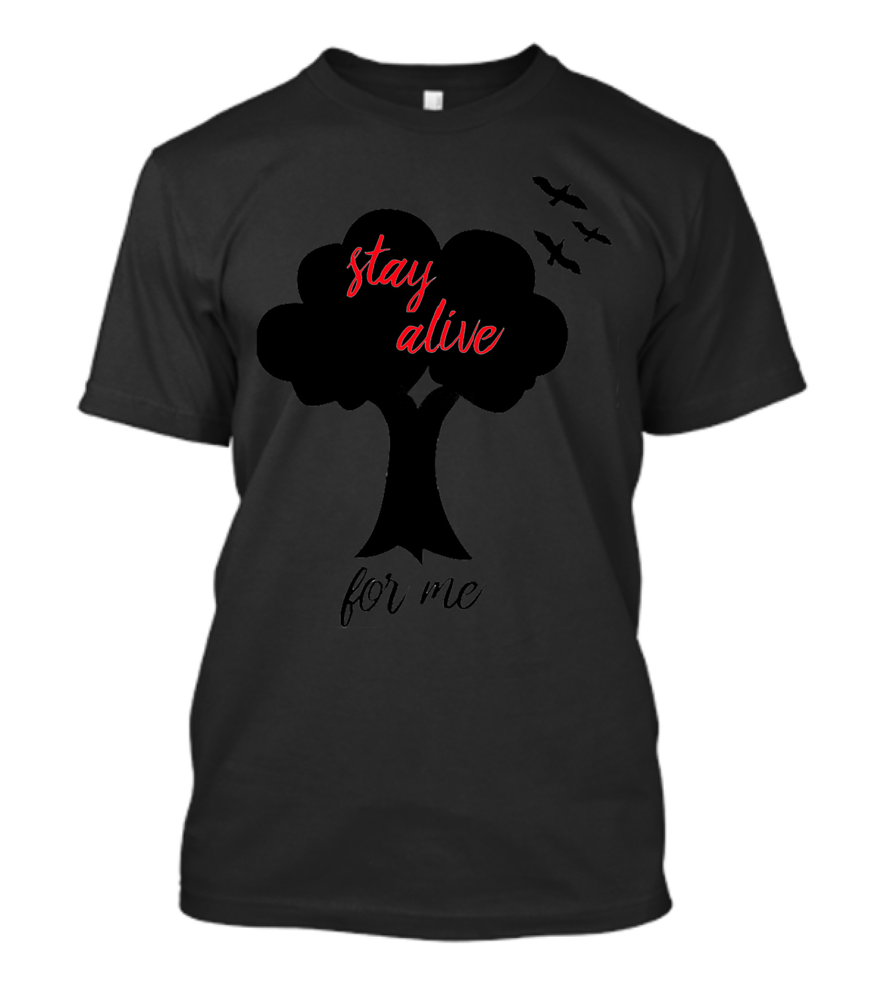Stay Alive For Me Tree And Birds Motif T-Shirt