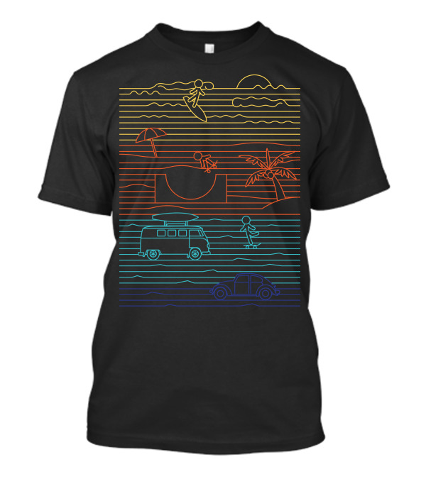 Summer Zone Line Surf Skate Beach Van Palm Lines T-Shirt