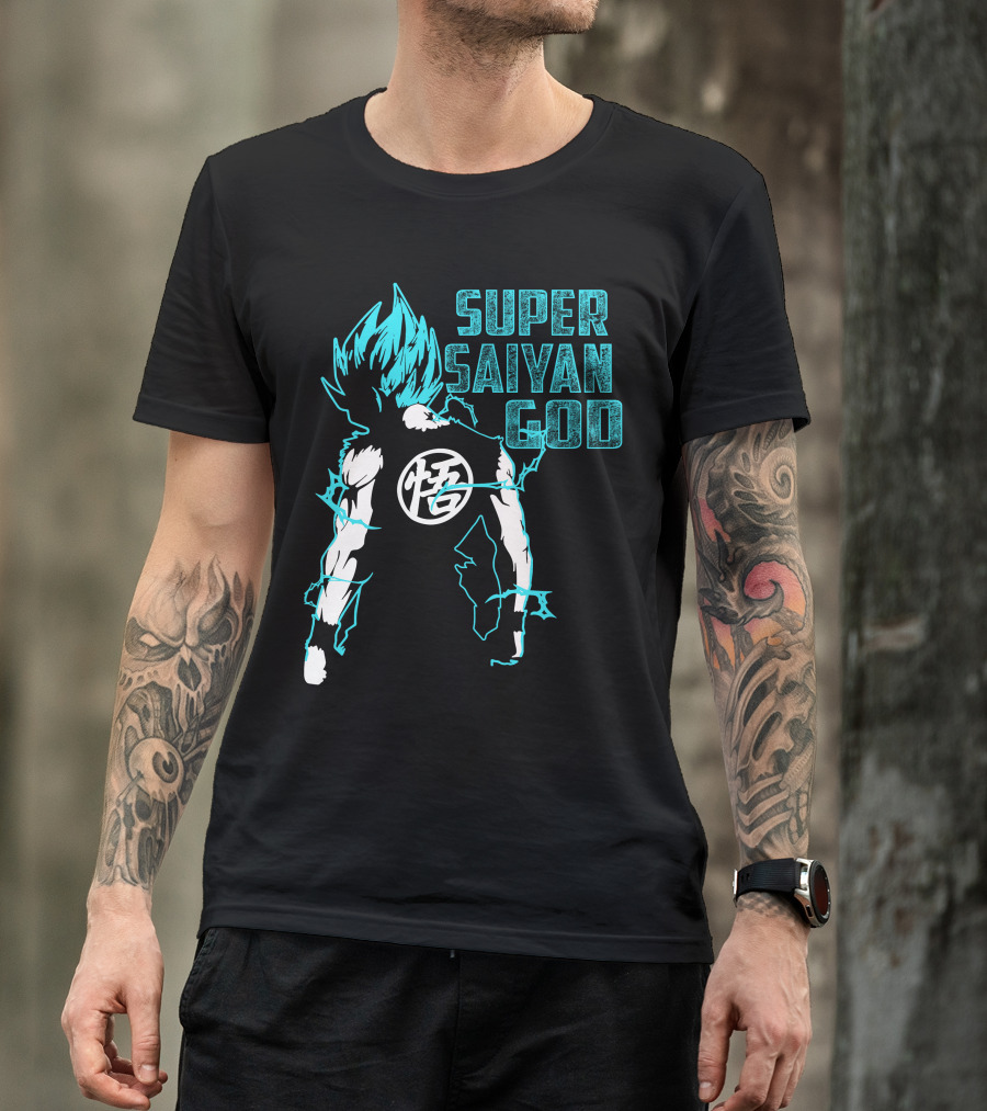 Super Saiyan God DB Super Goku Blue Aura Power Up T-Shirt