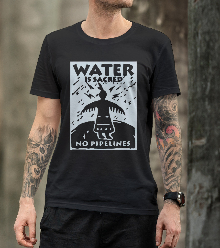 Water Is Sacred No Pipelines Bird Silhouette And Rainstorm T-Shirt