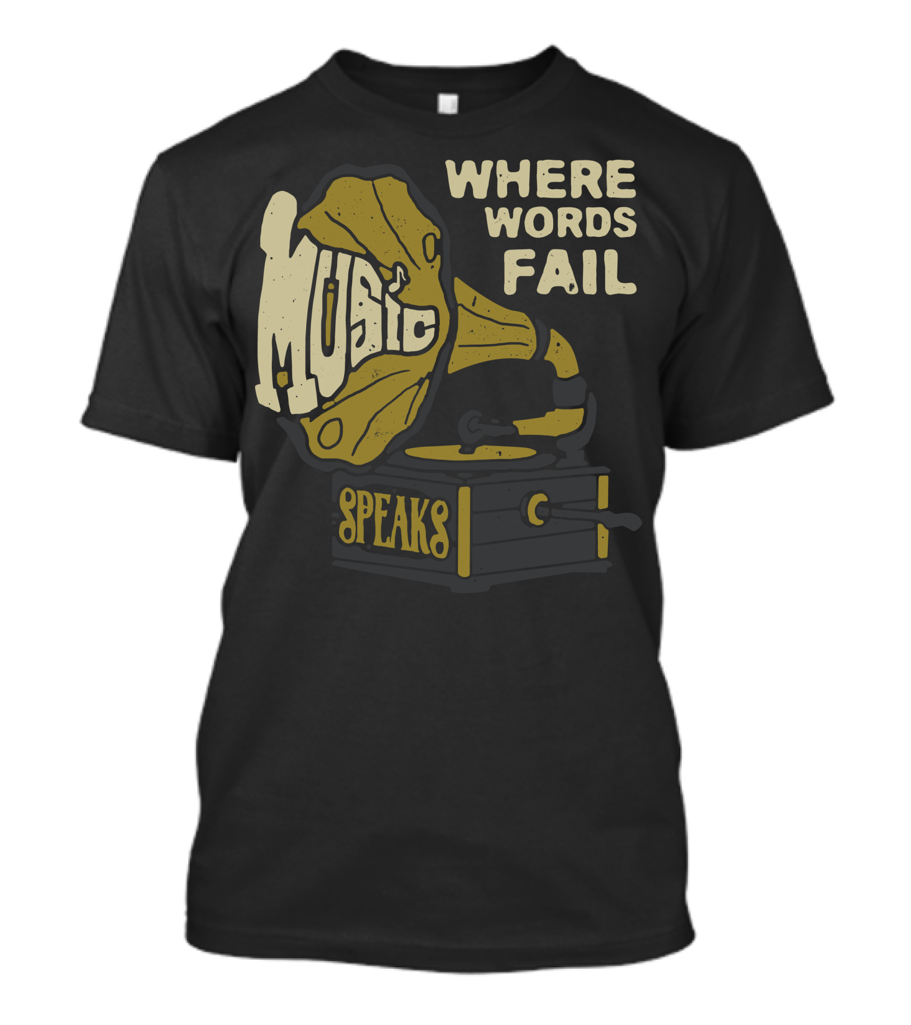 Where Words Fail Music Speaks Vintage Gramophone T-Shirt