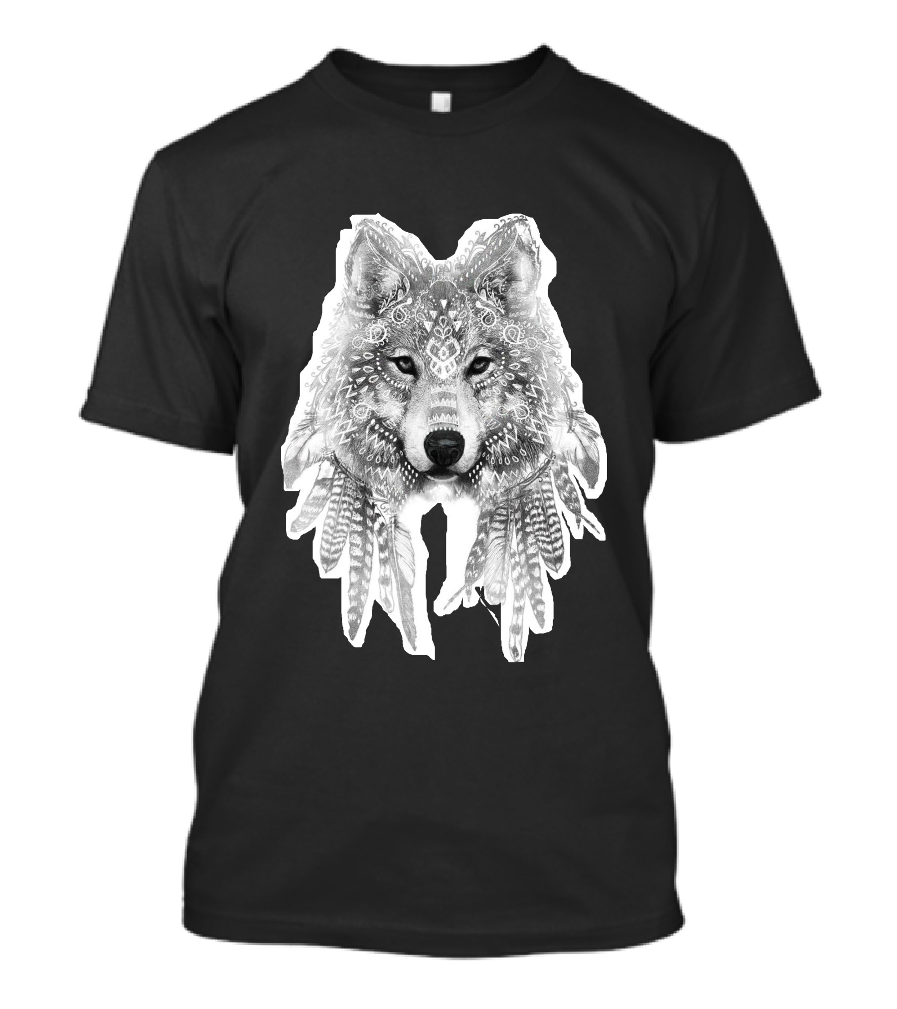 Wolf Tribal Feather Mandala T-Shirt