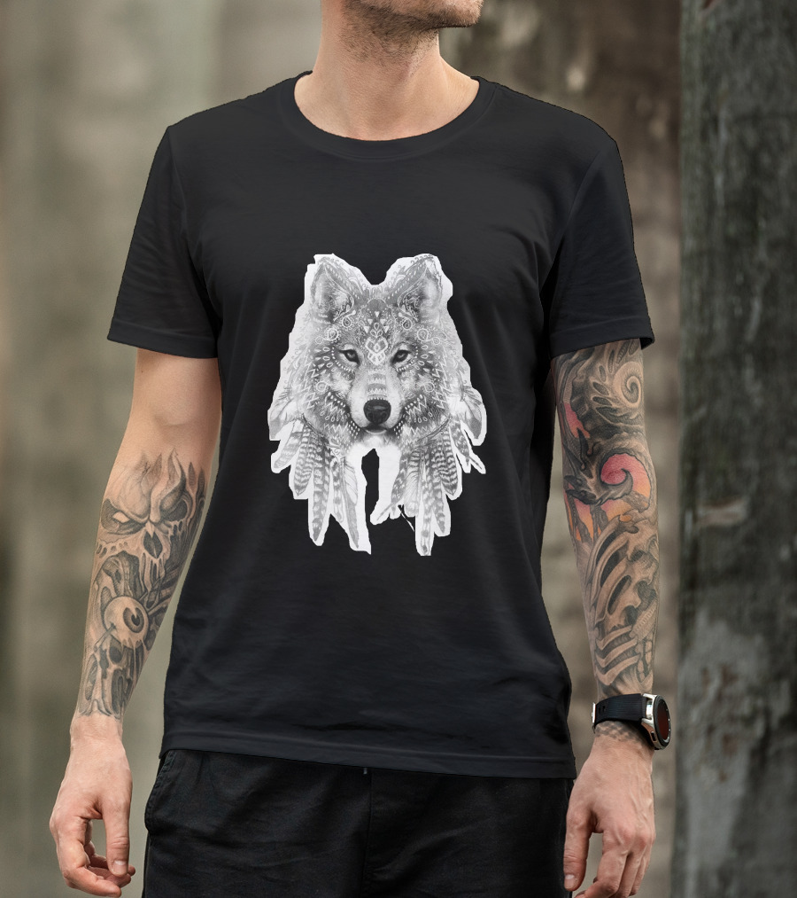 Wolf Tribal Feather Mandala T-Shirt