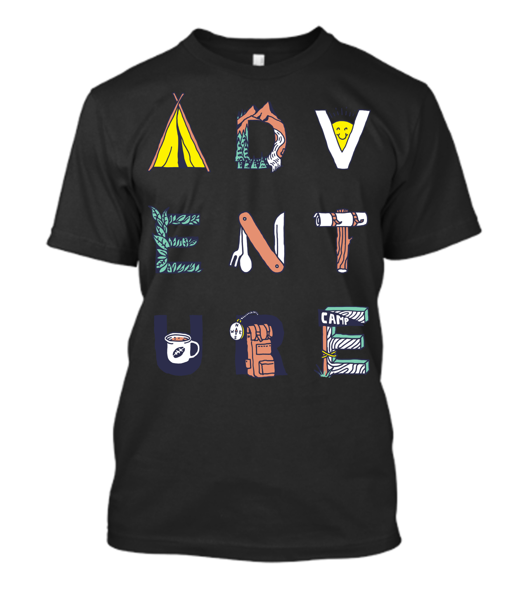 Adventure Camp Nature Icon Typography T-Shirt