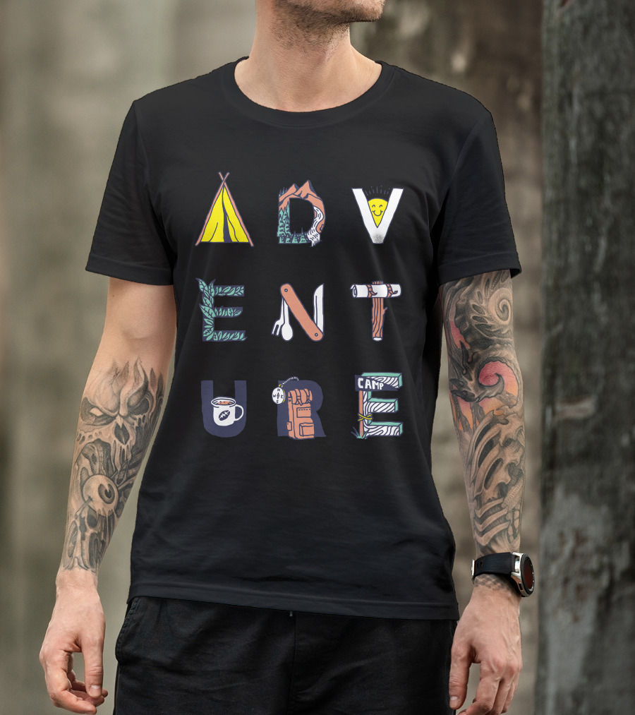 Adventure Camp Nature Icon Typography T-Shirt