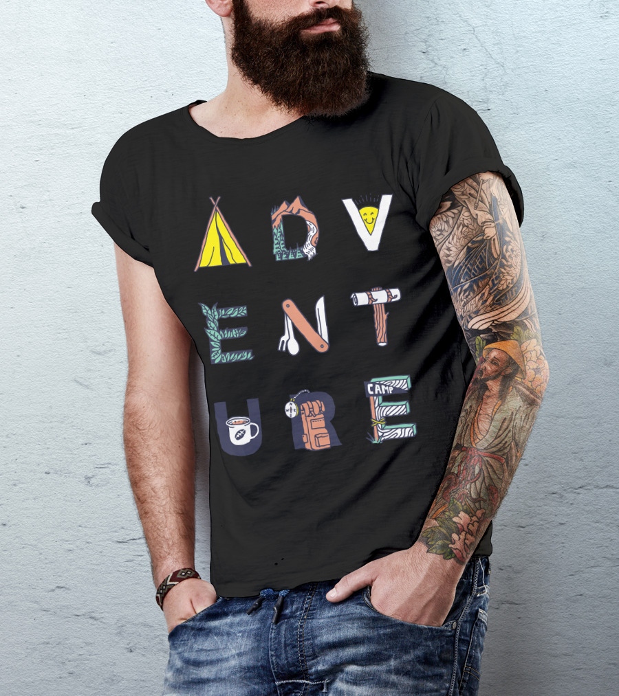 Adventure Camp Nature Icon Typography T-Shirt