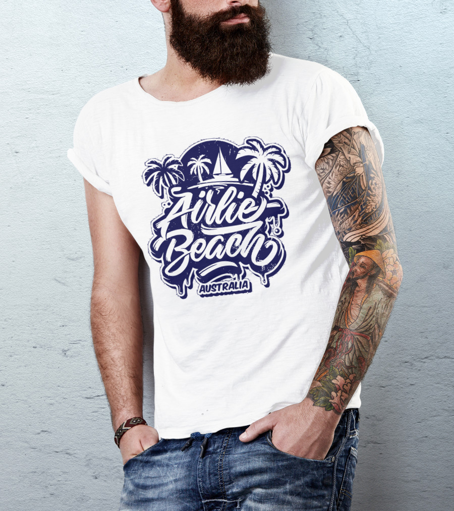 Airlie Beach Australia Sailboat And Palm Trees T-Shirt