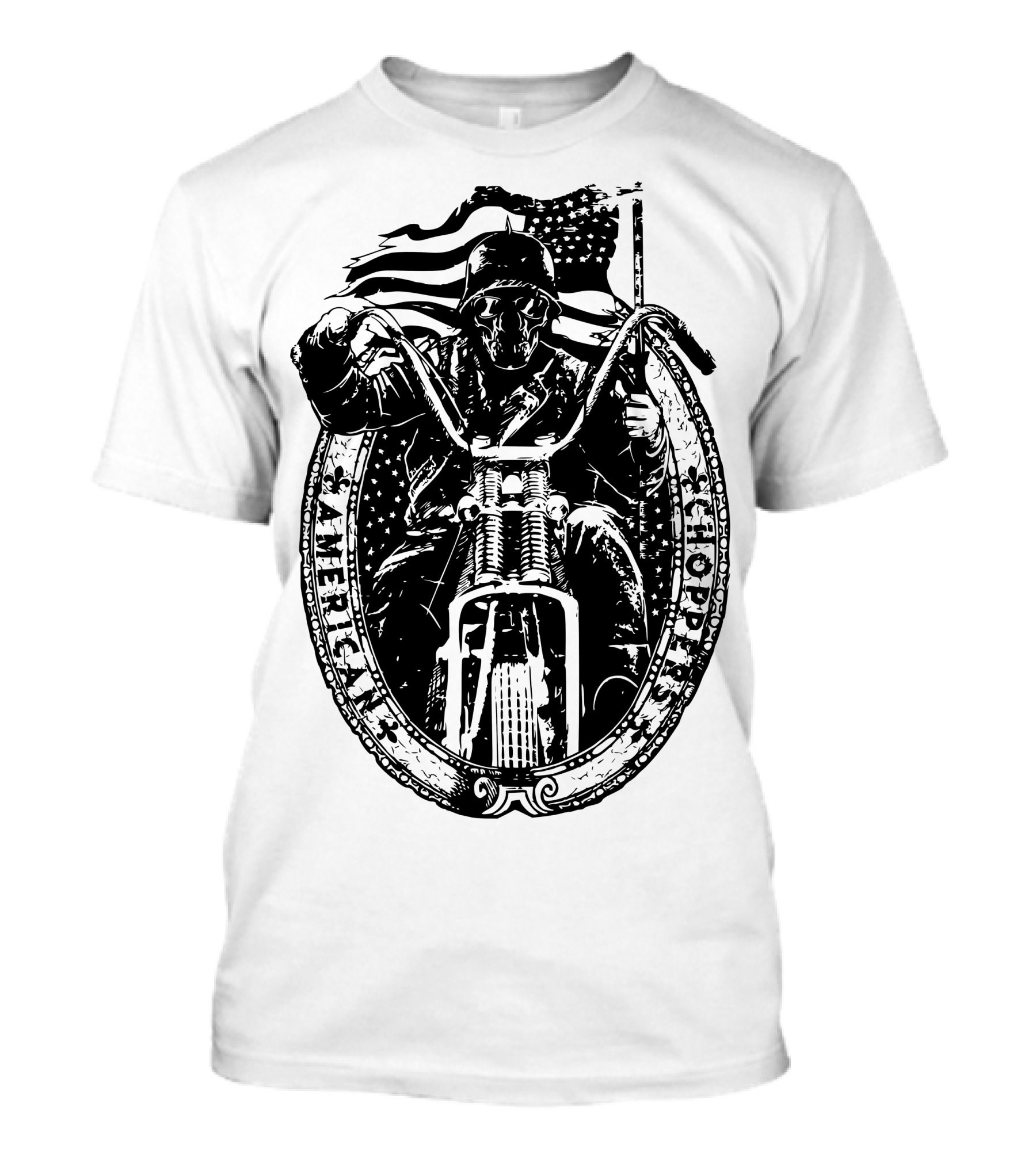 American Choppers Motorcycle Rider With Flag Oval Frame T-Shirt