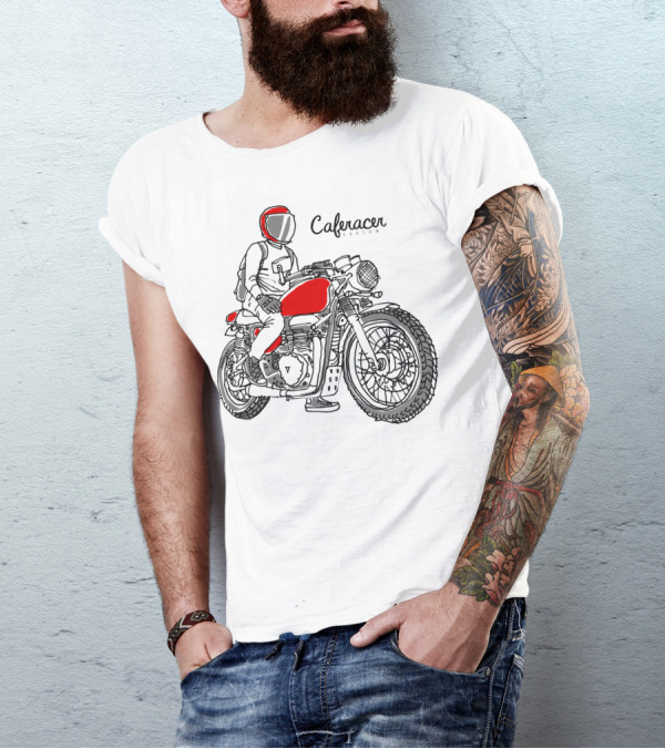 Cafereacer Custom Motorcycle Rider With Red Helmet And Bike Elements T-Shirt