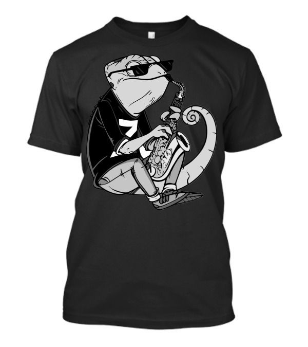 Chameleon Cool Jazz Saxophone Player With Sunglasses And Number Seven T-Shirt