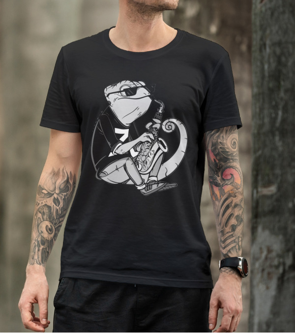 Chameleon Cool Jazz Saxophone Player With Sunglasses And Number Seven T-Shirt