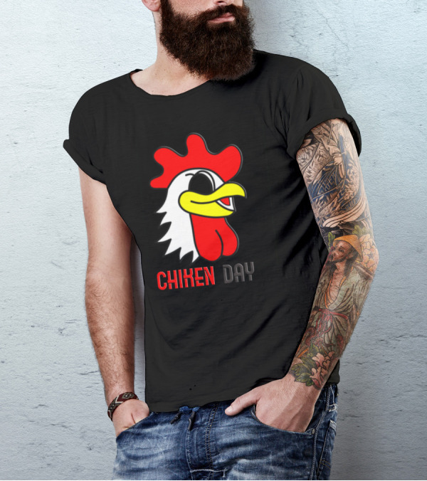 CHIKEN DAY Rooster Cartoon Face T-Shirt