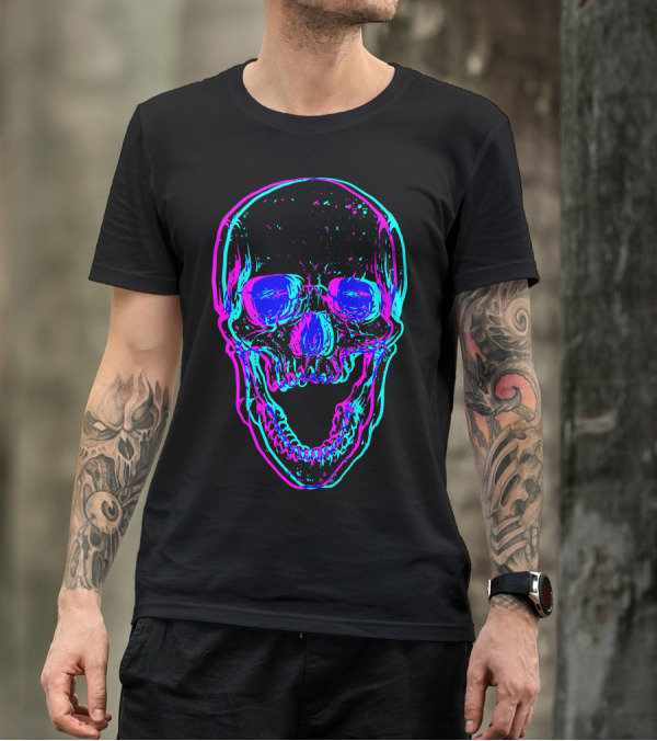 Cmskull Neon Cyberpunk Skull T-Shirt