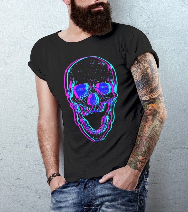 Cmskull Neon Cyberpunk Skull T-Shirt