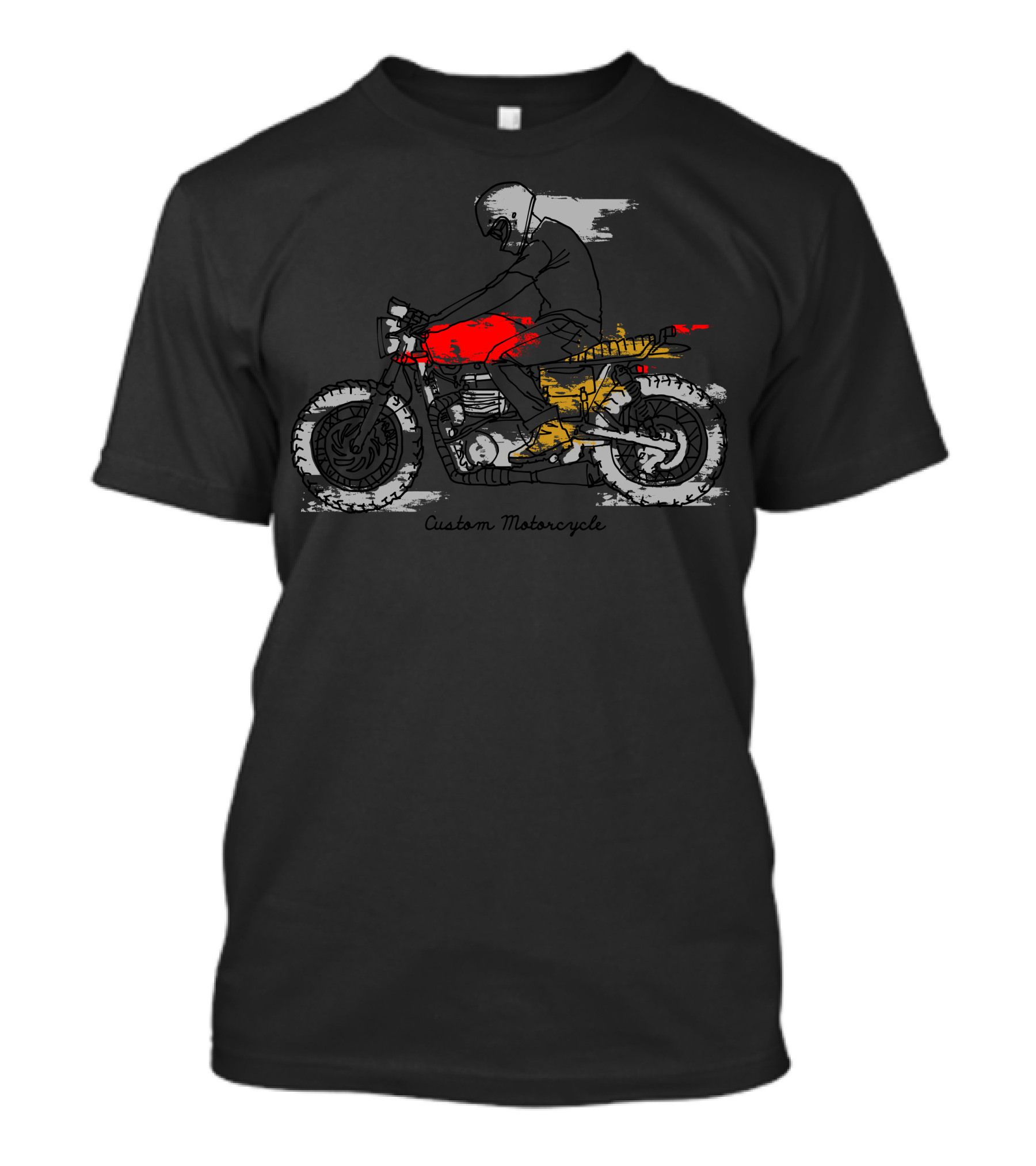 Custom Motorcycle Rider In Helmet With Red And Yellow Bike Detailing T-Shirt