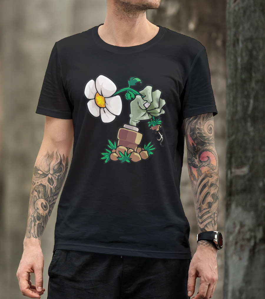 Plants Vs. Zombies Fist Holding Flower T-Shirt