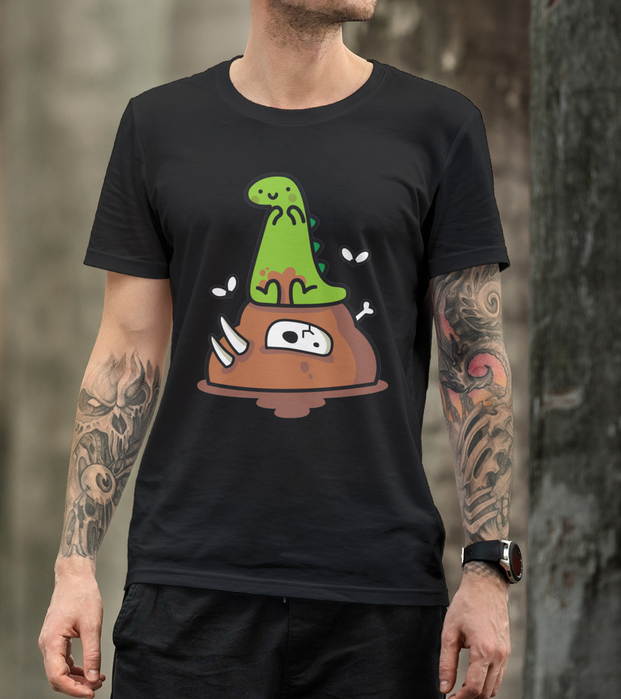 Poosaurus Dinosaur Sitting On A Pile With Bones And Flies T-Shirt
