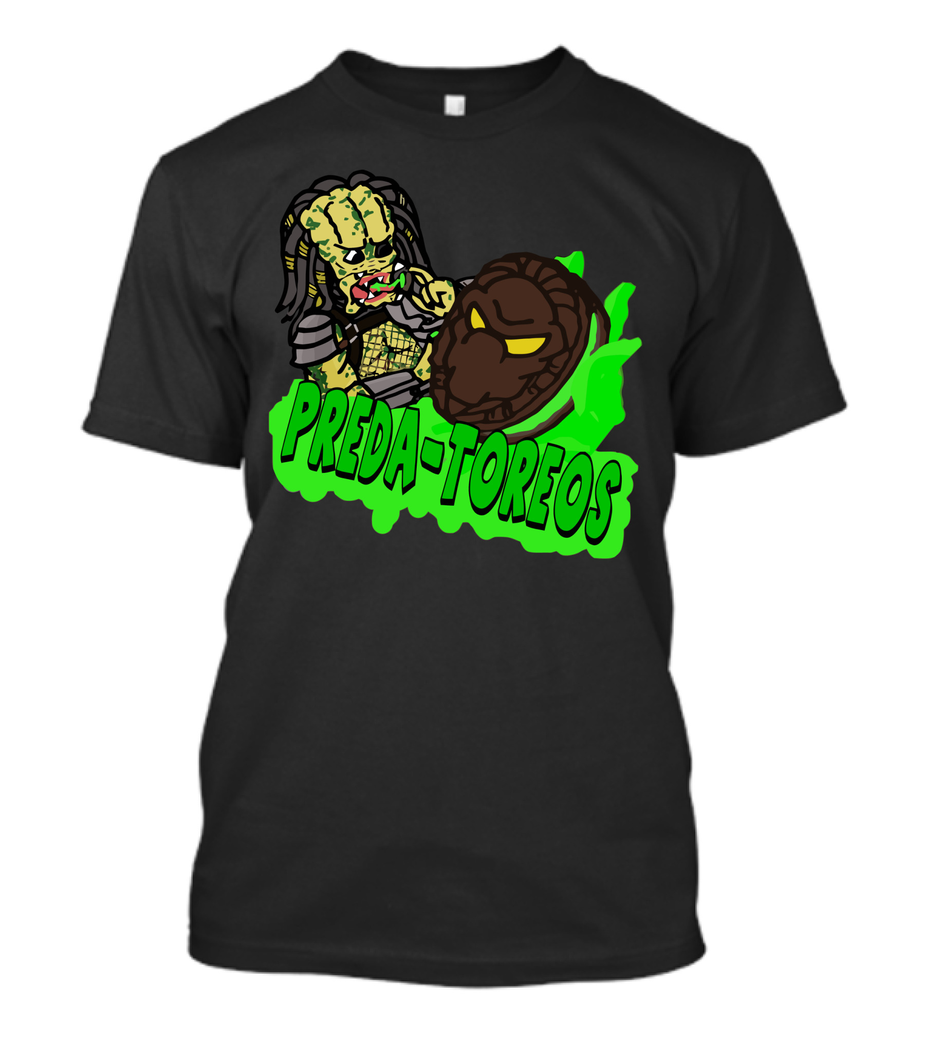 PREDA-TOREOS Alien Warrior With Mask And Green Flames T-Shirt