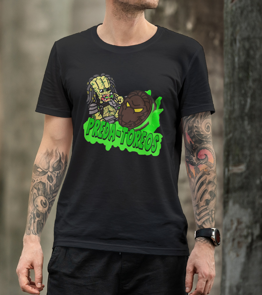 PREDA-TOREOS Alien Warrior With Mask And Green Flames T-Shirt
