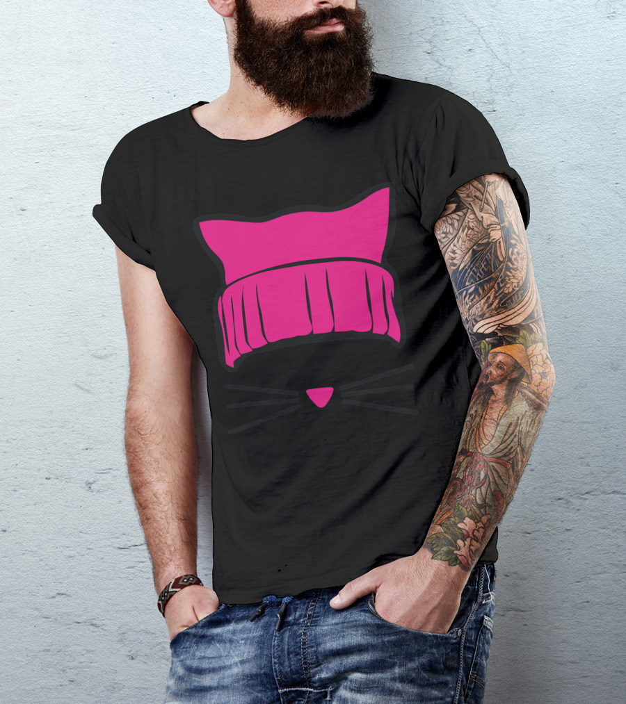 Pussycat Pink Knit Hat With Whiskers T-Shirt